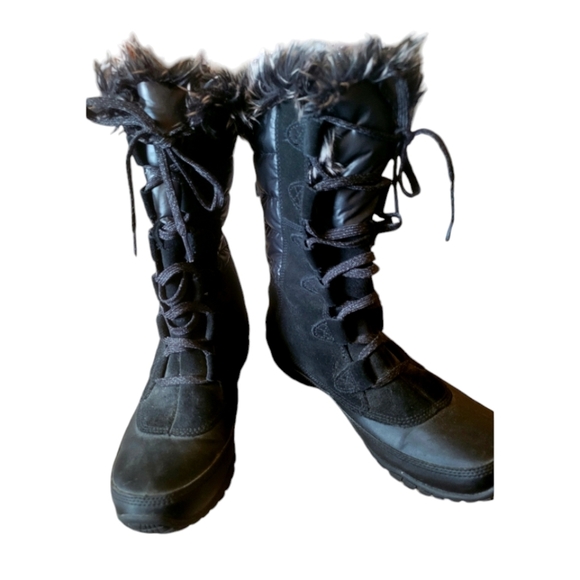 Northface Prima Loft Black Suede Fur Snow Boots Weather Proof 200 Gram Lace Up - Picture 2 of 7